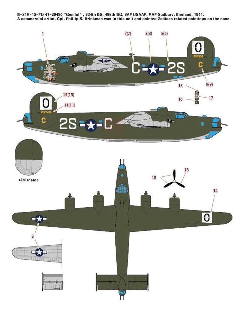 Academy assembled airplane model kit 12584 American Liberator B-24H bomber 1/72