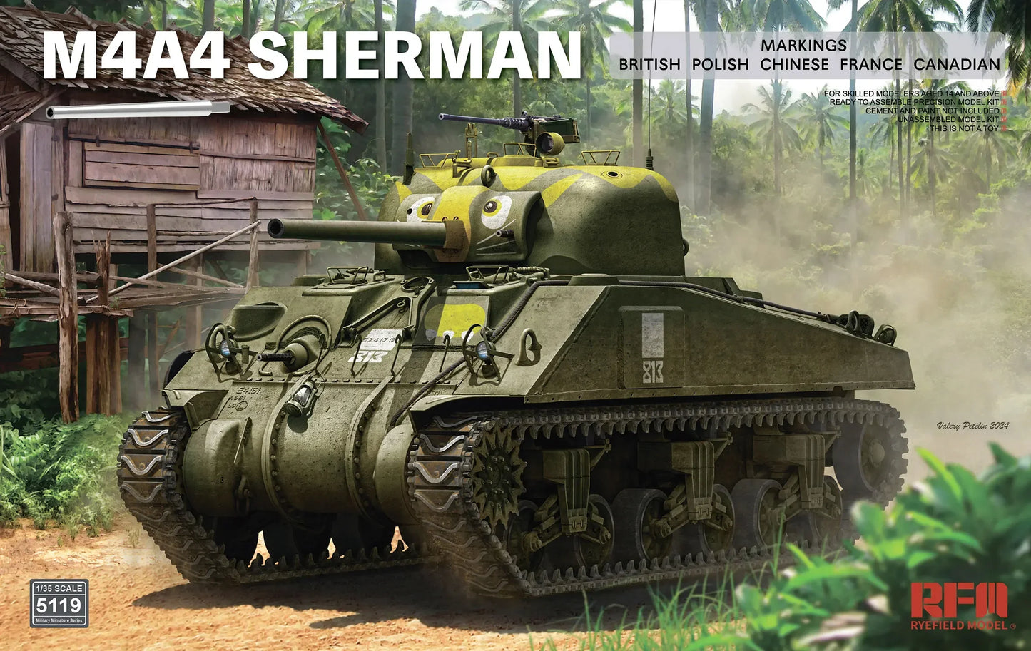 Ryefield model assembly kit RM-5119 M4A4 Sherman tank with metal barrel 1/35